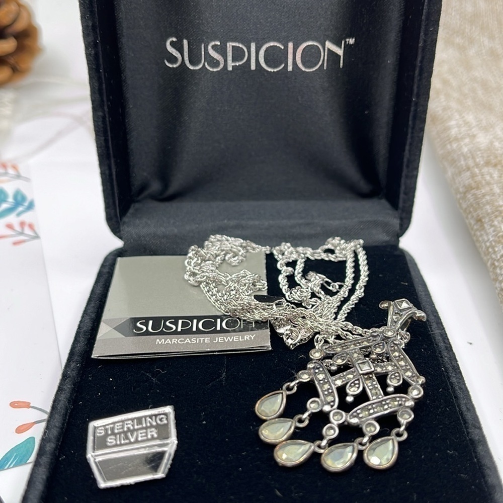 🌟 Exquisite Vintage Marcasite Chandelier Necklace Pendant by Suspicion 🌠 - Picture 8 of 11
